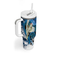 Sulphur-crested Cockatoo New Zealand Christmas In July Tumbler With Handle NZ Aroha Koru Fern Marble Vibes
