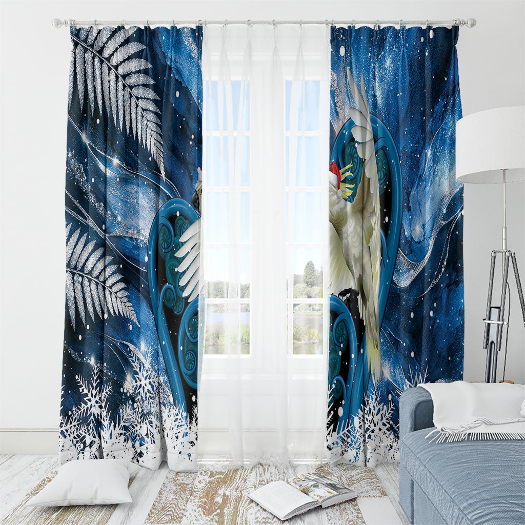 Sulphur-crested Cockatoo New Zealand Christmas In July Window Curtain NZ Aroha Koru Fern Marble Vibes