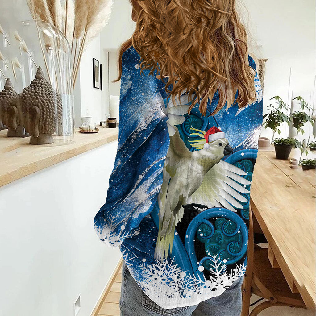 Sulphur-crested Cockatoo New Zealand Christmas In July Women Casual Shirt NZ Aroha Koru Fern Marble Vibes