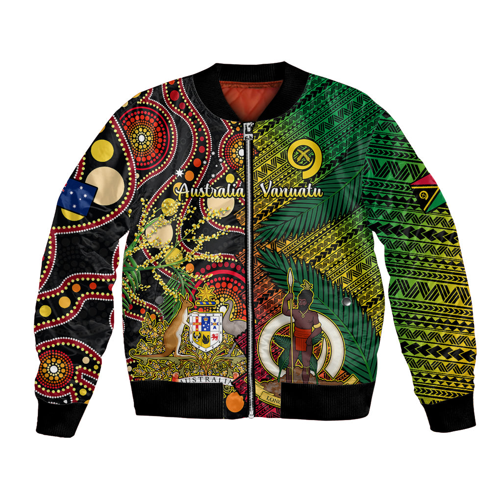 Vanuatu and Australia Bomber Jacket Vanuatuan Polynesian Mix Aussie Aboriginal Art LT14 Unisex Black - Polynesian Pride