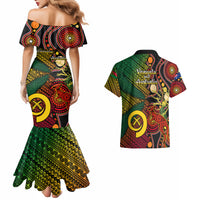 Vanuatu and Australia Couples Matching Mermaid Dress And Hawaiian Shirt Vanuatuan Polynesian Mix Aussie Aboriginal Art LT14 - Polynesian Pride