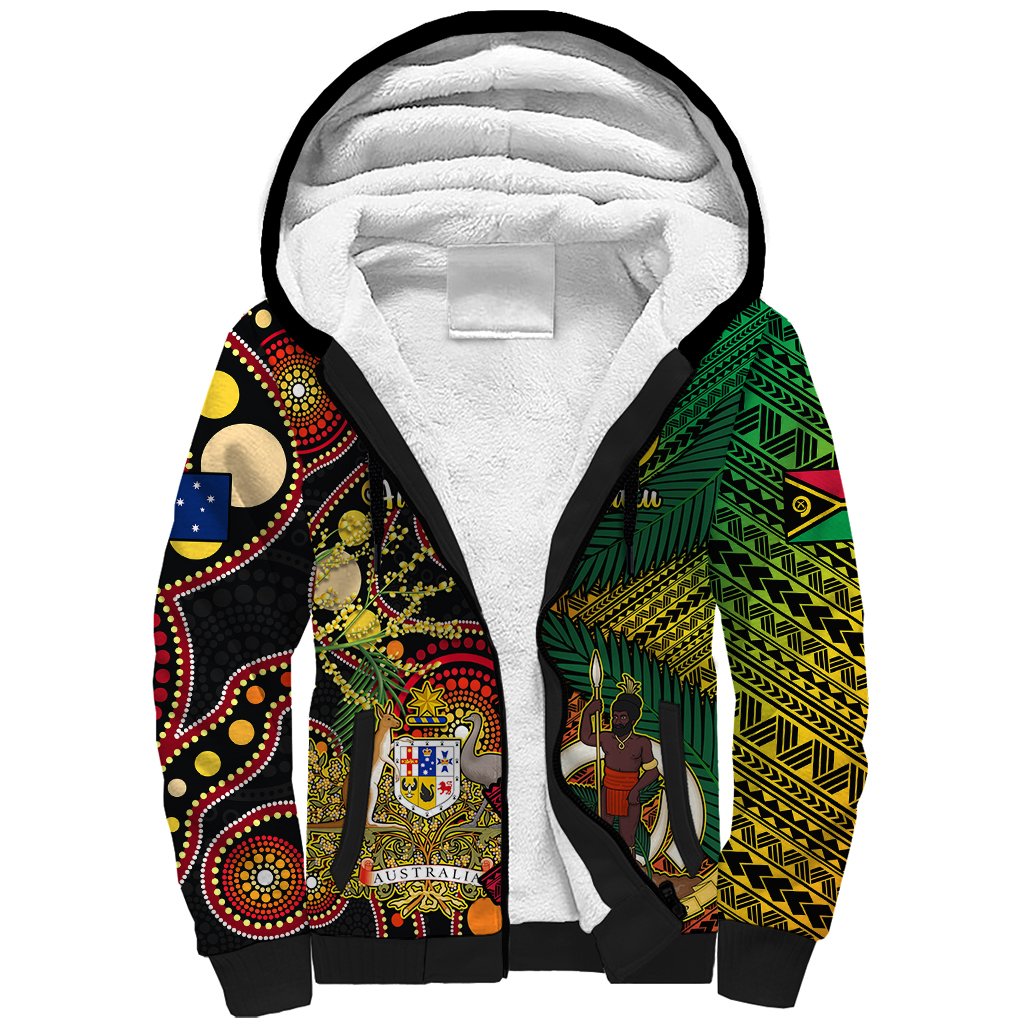 Vanuatu and Australia Sherpa Hoodie Vanuatuan Polynesian Mix Aussie Aboriginal Art LT14 Unisex Black - Polynesian Pride