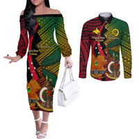 Vanuatu and Papua New Guinea Couples Matching Off The Shoulder Long Sleeve Dress and Long Sleeve Button Shirts Vanuatuan With PNG Polynesian Pattern LT14 Black - Polynesian Pride