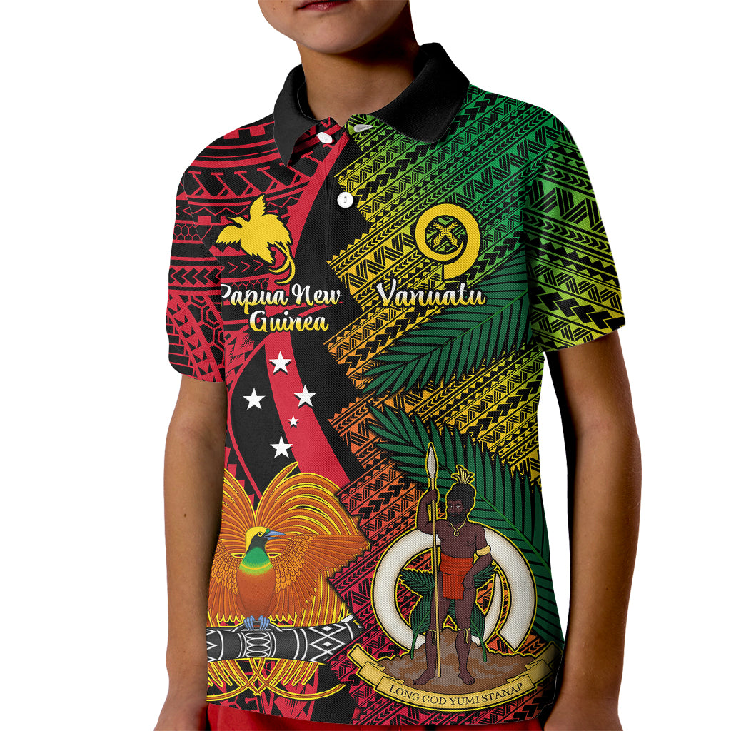 Vanuatu and Papua New Guinea Kid Polo Shirt Vanuatuan With PNG Polynesian Pattern LT14 Kid Black - Polynesian Pride
