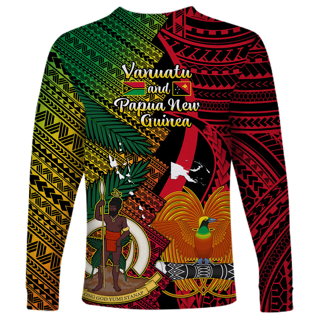 Vanuatu and Papua New Guinea Long Sleeve Shirt Vanuatuan With PNG Polynesian Pattern LT14 - Polynesian Pride
