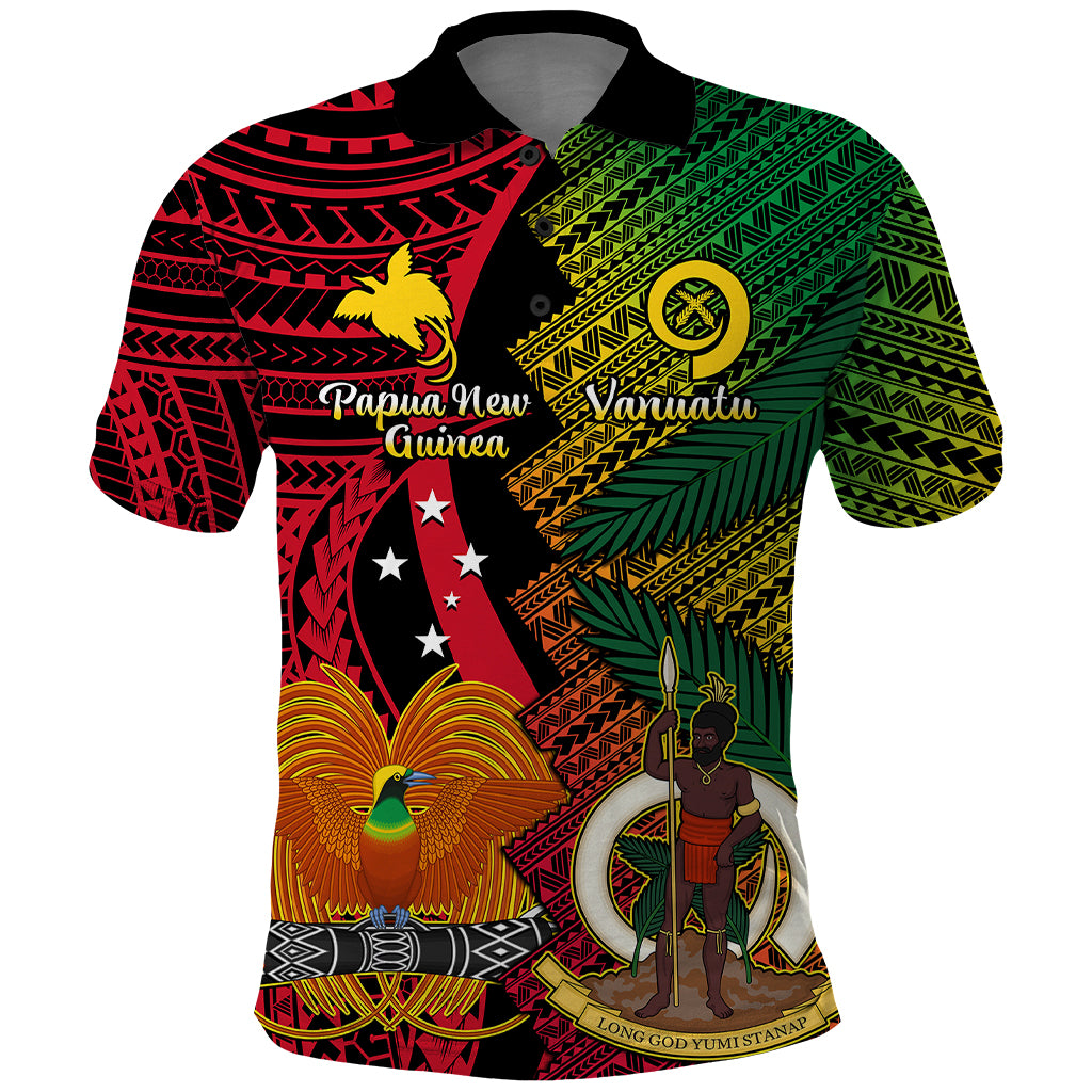 Vanuatu and Papua New Guinea Polo Shirt Vanuatuan With PNG Polynesian Pattern LT14 Black - Polynesian Pride
