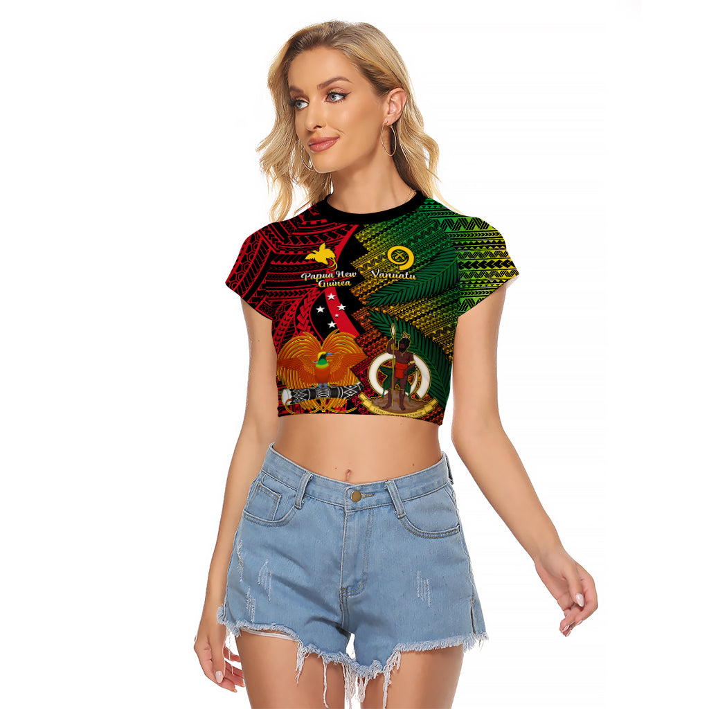 Vanuatu and Papua New Guinea Raglan Cropped T Shirt Vanuatuan With PNG Polynesian Pattern LT14 Female Black - Polynesian Pride