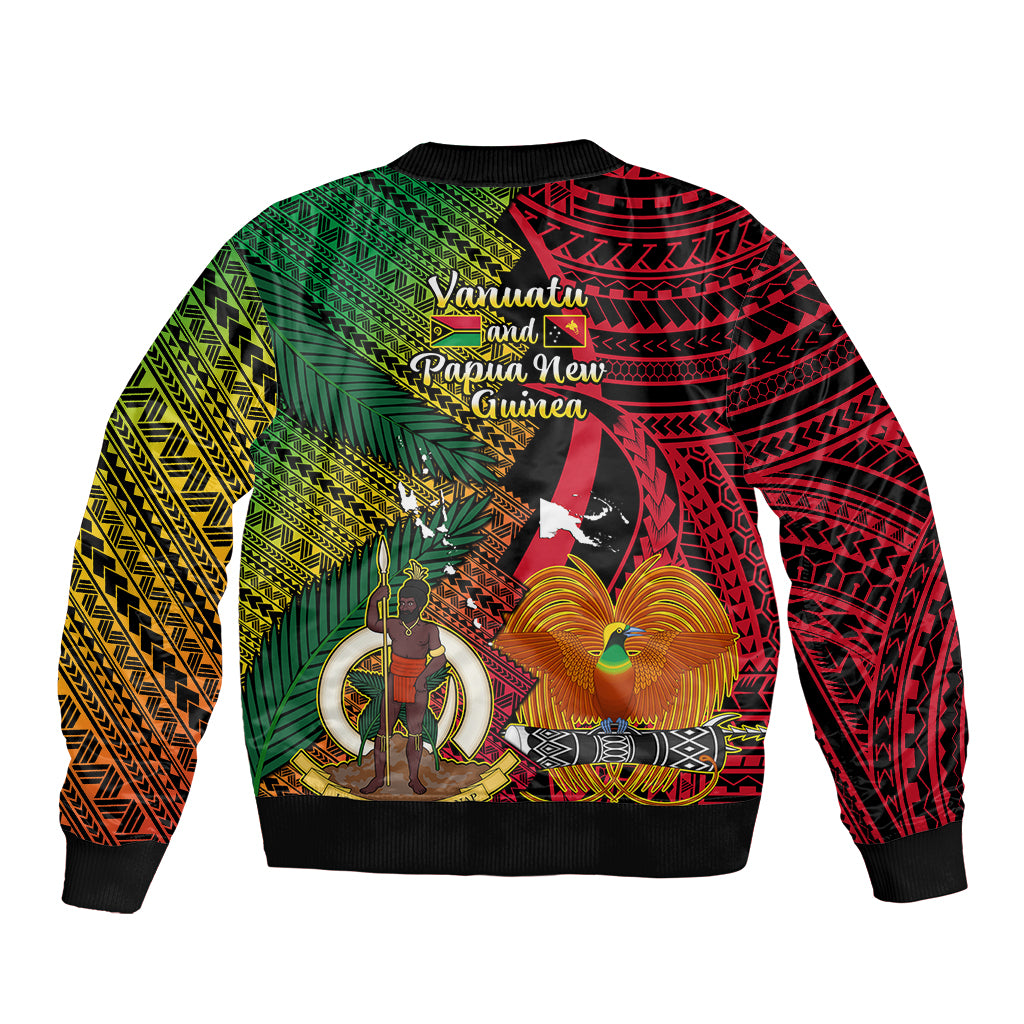Vanuatu and Papua New Guinea Sleeve Zip Bomber Jacket Vanuatuan With PNG Polynesian Pattern LT14 - Polynesian Pride