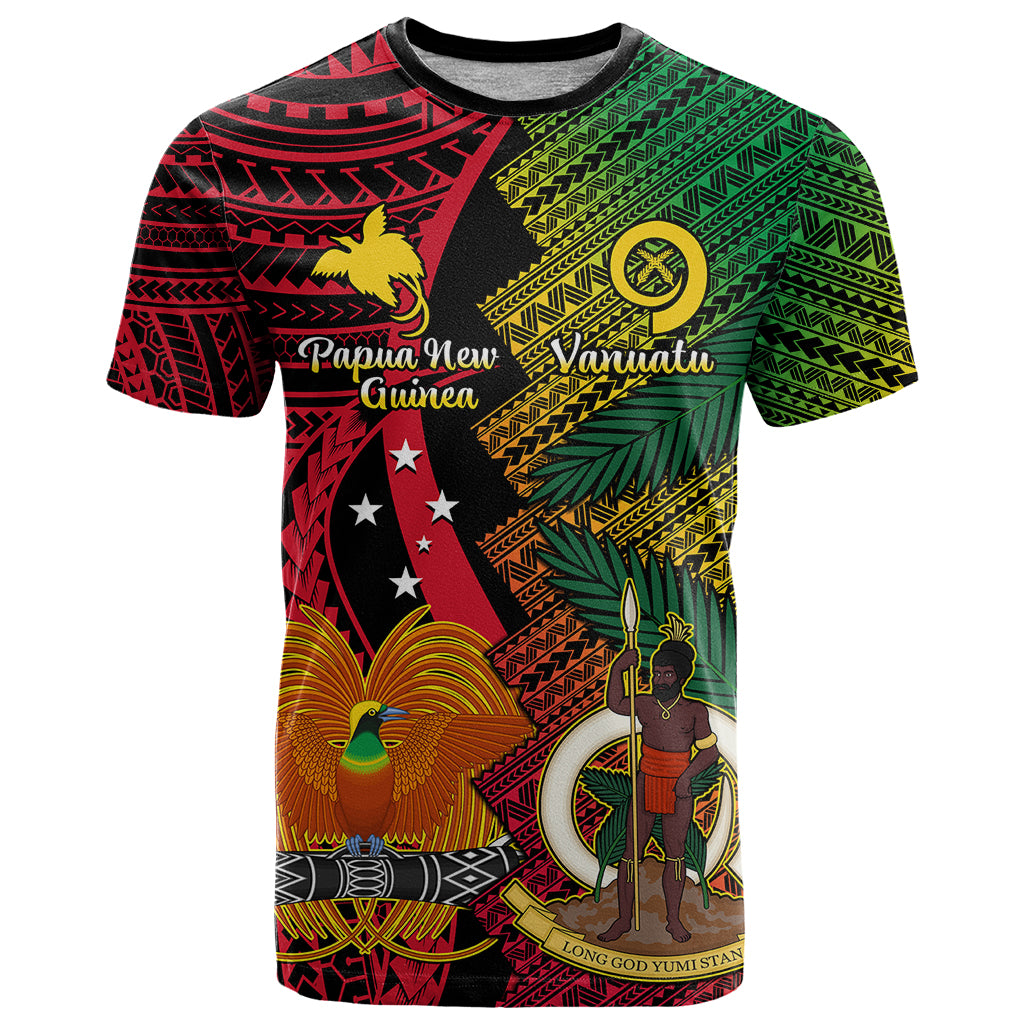 Vanuatu and Papua New Guinea T Shirt Vanuatuan With PNG Polynesian Pattern LT14 Black - Polynesian Pride