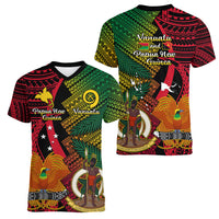 Vanuatu and Papua New Guinea Women V Neck T Shirt Vanuatuan With PNG Polynesian Pattern LT14 - Polynesian Pride