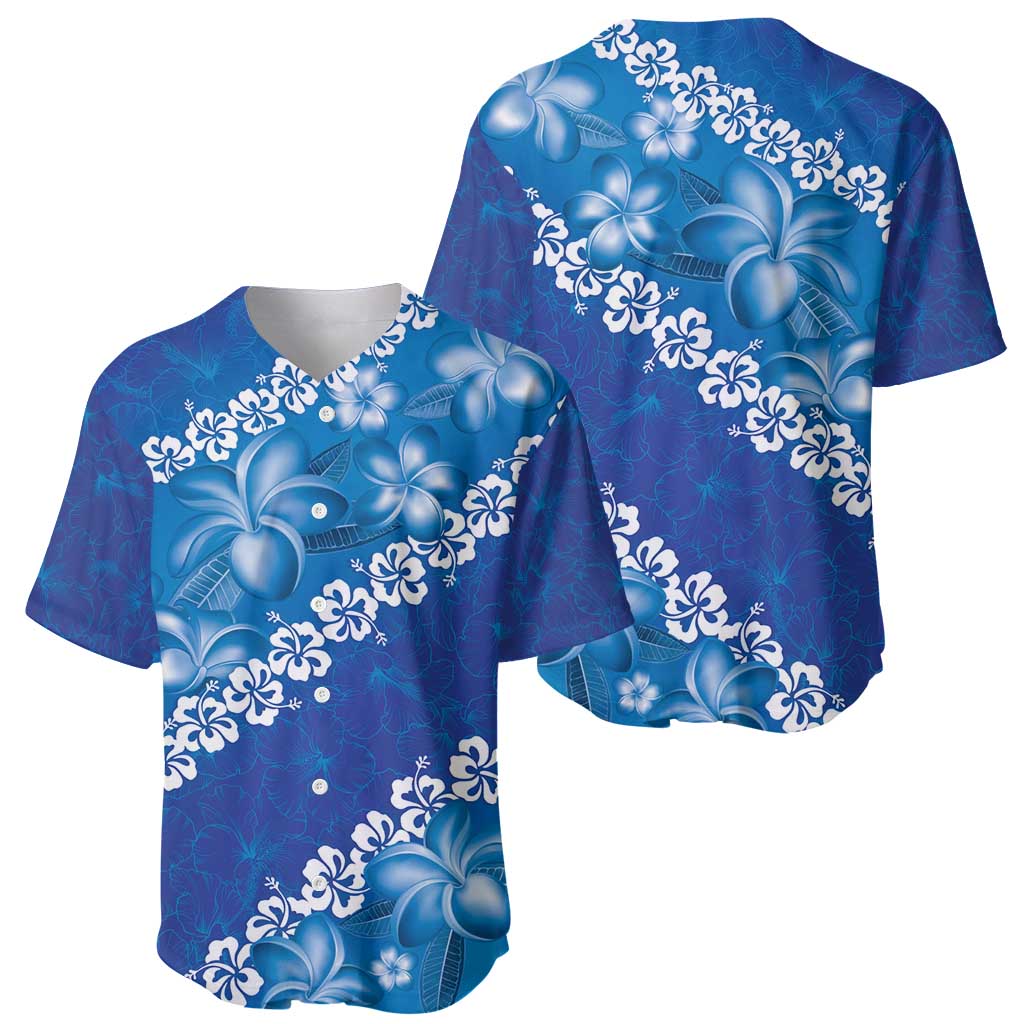 Vintage Blue Polynesia Baseball Jersey Plumeria With Hibiscus Tropical Vibes LT14 - Polynesian Pride