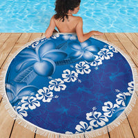 Vintage Blue Polynesia Beach Blanket Plumeria With Hibiscus Tropical Vibes