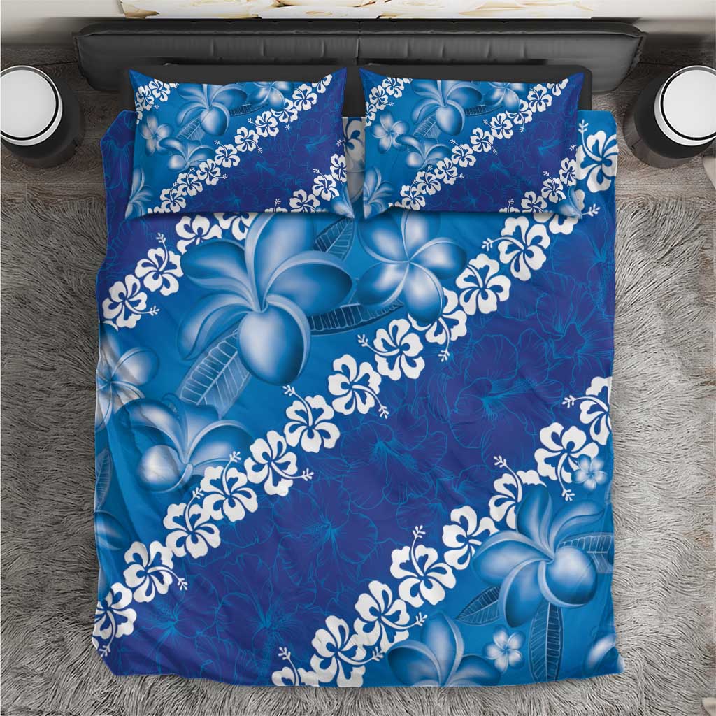 Vintage Blue Polynesia Bedding Set Plumeria With Hibiscus Tropical Vibes LT14 Blue - Polynesian Pride