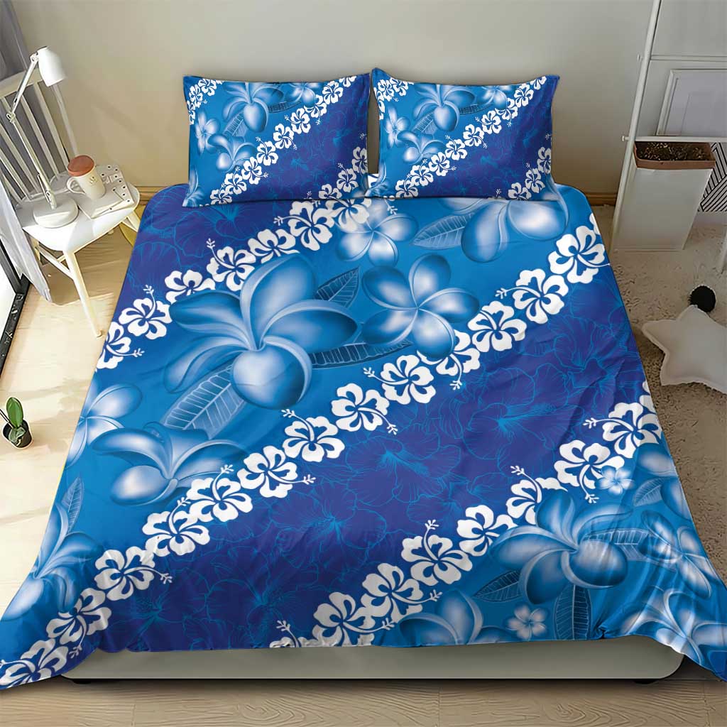 Vintage Blue Polynesia Bedding Set Plumeria With Hibiscus Tropical Vibes LT14 - Polynesian Pride