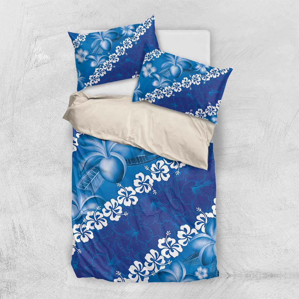 Vintage Blue Polynesia Bedding Set Plumeria With Hibiscus Tropical Vibes LT14 US Twin 172cm x 218cm Blue - Polynesian Pride