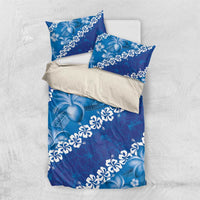 Vintage Blue Polynesia Bedding Set Plumeria With Hibiscus Tropical Vibes LT14 US Twin 172cm x 218cm Blue - Polynesian Pride