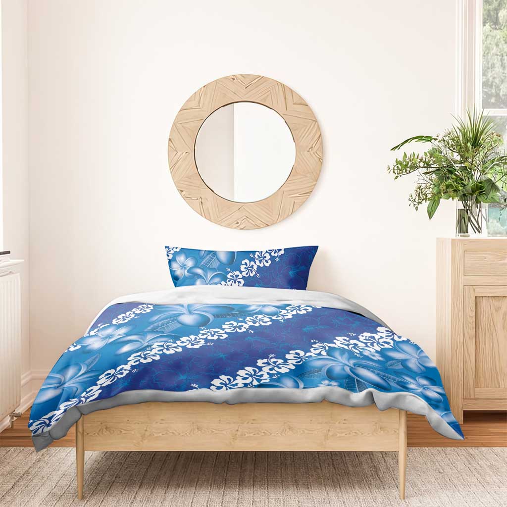 Vintage Blue Polynesia Bedding Set Plumeria With Hibiscus Tropical Vibes LT14 - Polynesian Pride