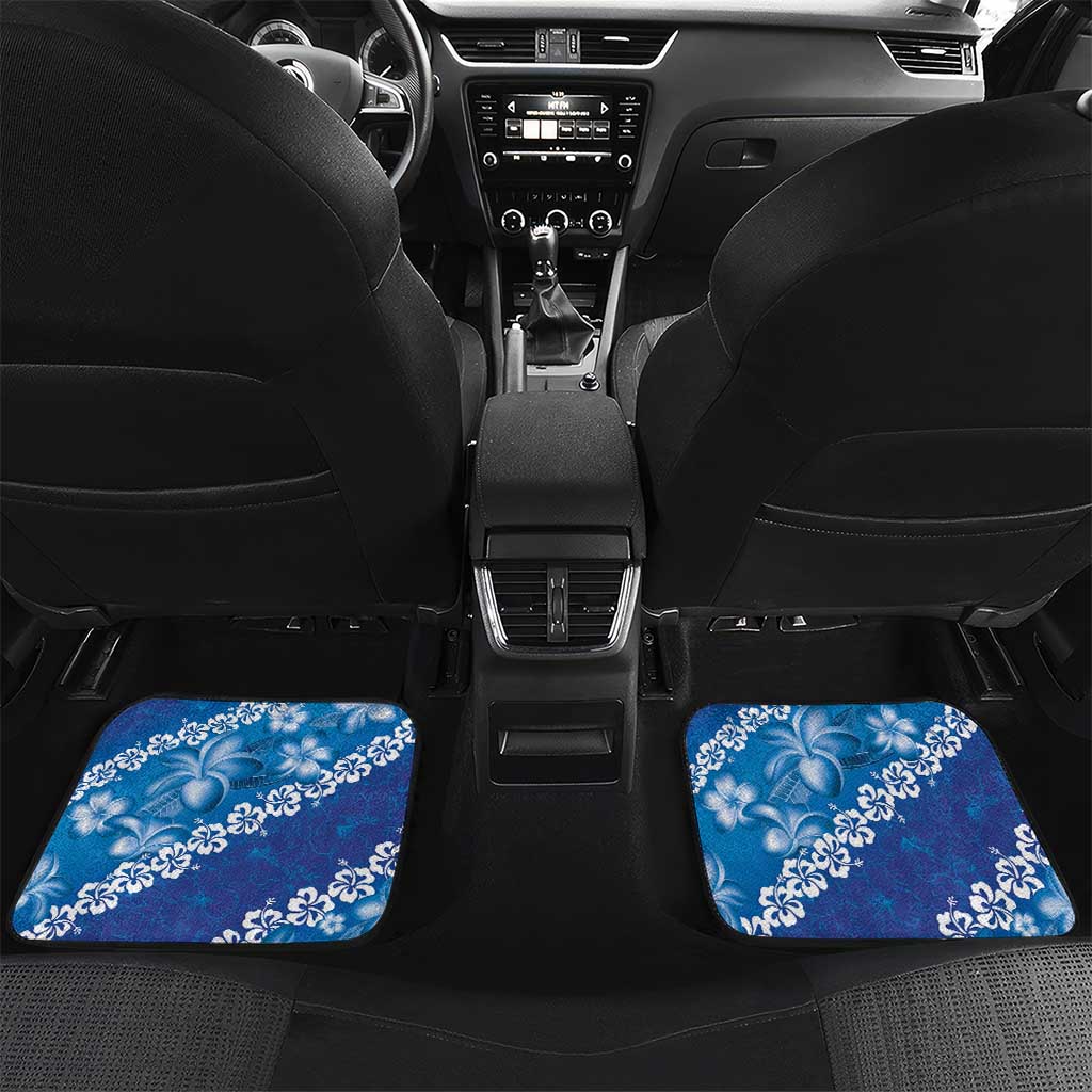 Vintage Blue Polynesia Car Mats Plumeria With Hibiscus Tropical Vibes