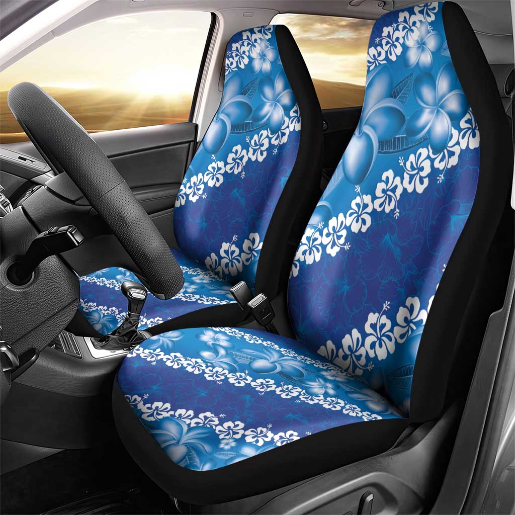 Vintage Blue Polynesia Car Seat Cover Plumeria With Hibiscus Tropical Vibes LT14 - Polynesian Pride