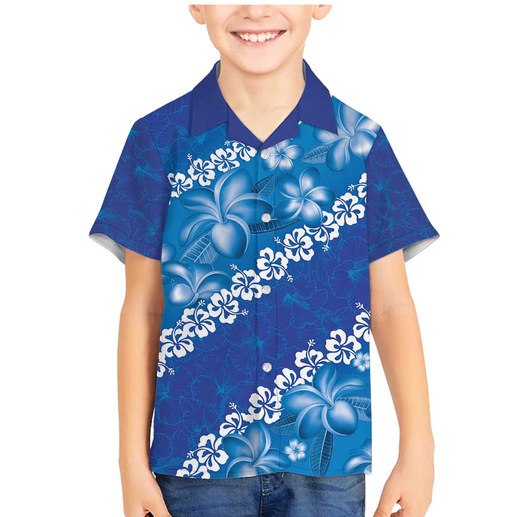 Vintage Blue Polynesia Family Matching Mermaid Dress and Hawaiian Shirt Plumeria With Hibiscus Tropical Vibes