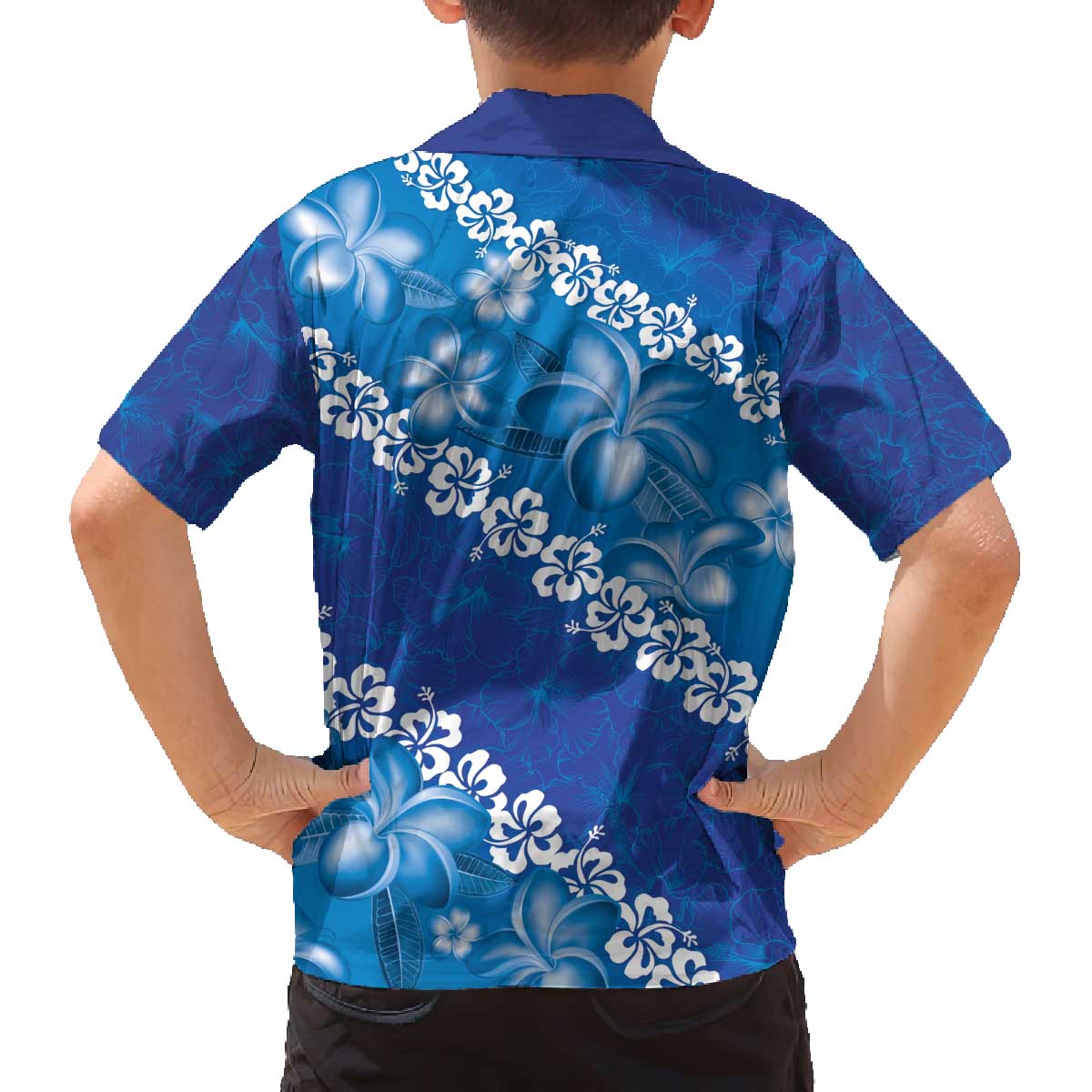 Vintage Blue Polynesia Family Matching Off Shoulder Short Dress and Hawaiian Shirt Plumeria With Hibiscus Tropical Vibes