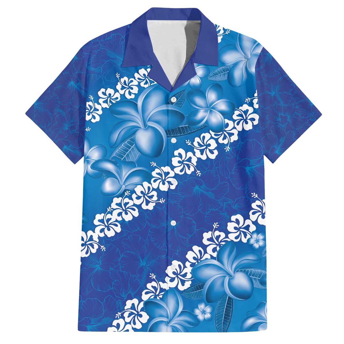 Vintage Blue Polynesia Family Matching Puletasi and Hawaiian Shirt Plumeria With Hibiscus Tropical Vibes