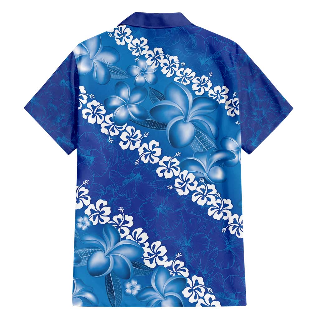 Vintage Blue Polynesia Family Matching Short Sleeve Bodycon Dress and Hawaiian Shirt Plumeria With Hibiscus Tropical Vibes