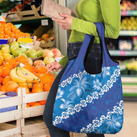 Vintage Blue Polynesia Grocery Bag Plumeria With Hibiscus Tropical Vibes
