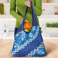 Vintage Blue Polynesia Grocery Bag Plumeria With Hibiscus Tropical Vibes