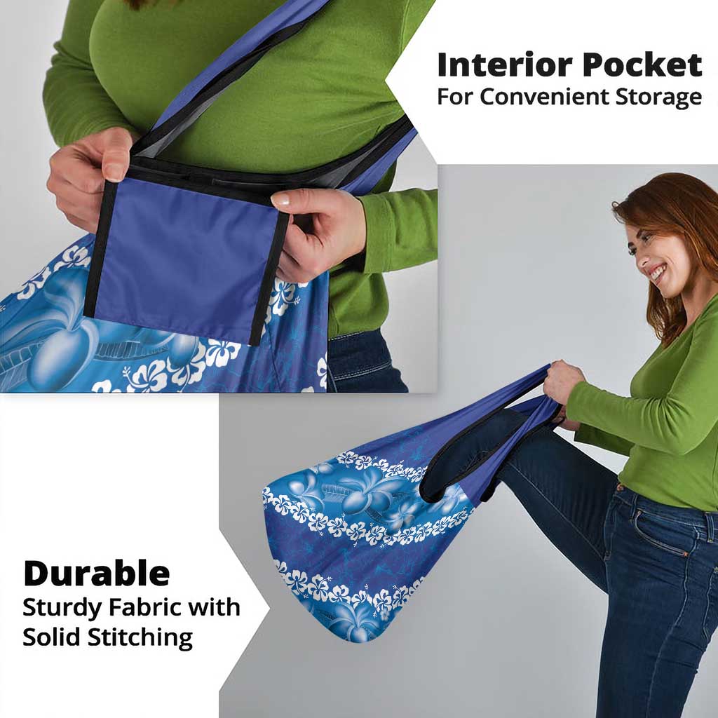 Vintage Blue Polynesia Grocery Bag Plumeria With Hibiscus Tropical Vibes