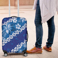 Vintage Blue Polynesia Luggage Cover Plumeria With Hibiscus Tropical Vibes LT14 Blue - Polynesian Pride