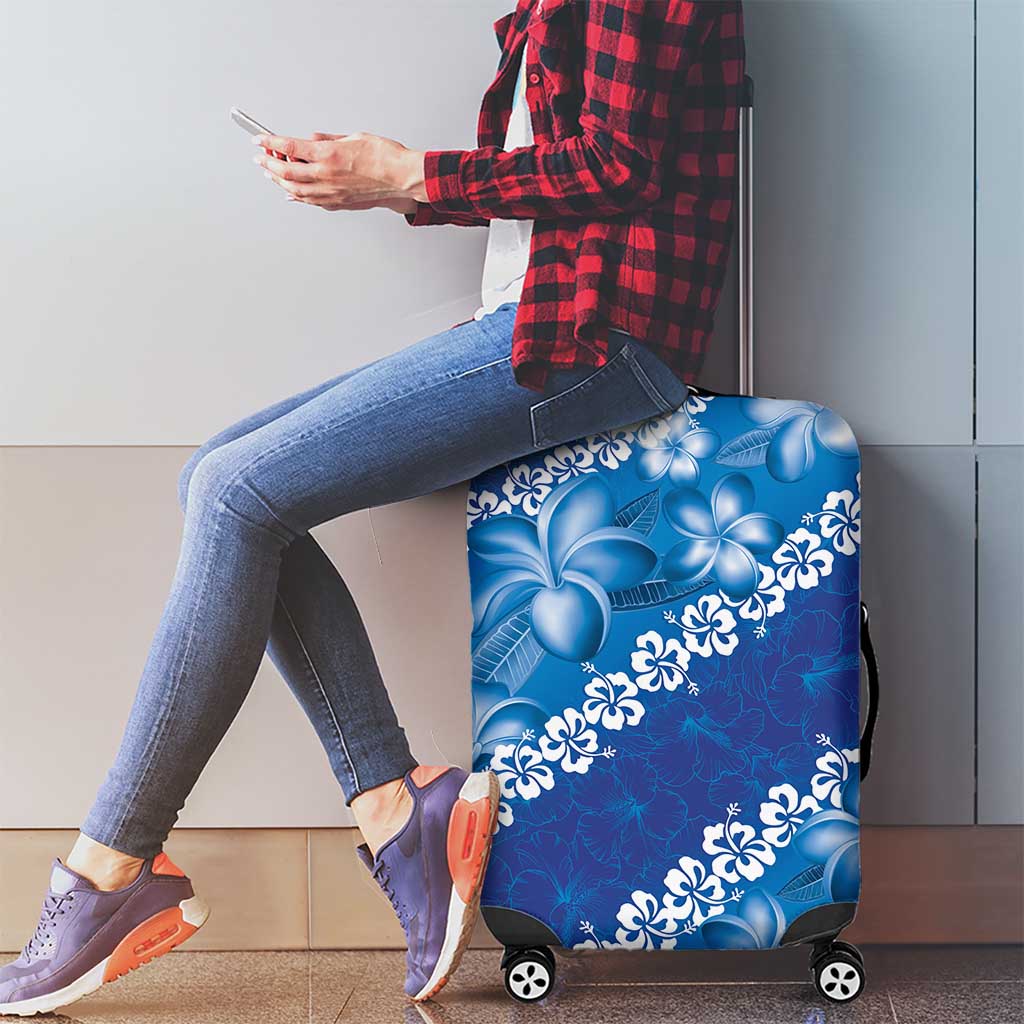 Vintage Blue Polynesia Luggage Cover Plumeria With Hibiscus Tropical Vibes LT14 - Polynesian Pride