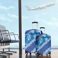 Vintage Blue Polynesia Luggage Cover Plumeria With Hibiscus Tropical Vibes LT14 - Polynesian Pride