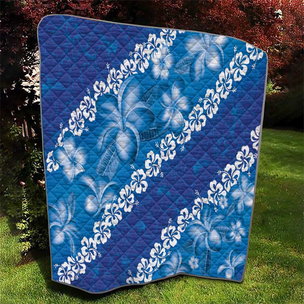 Vintage Blue Polynesia Quilt Plumeria With Hibiscus Tropical Vibes LT14 - Polynesian Pride