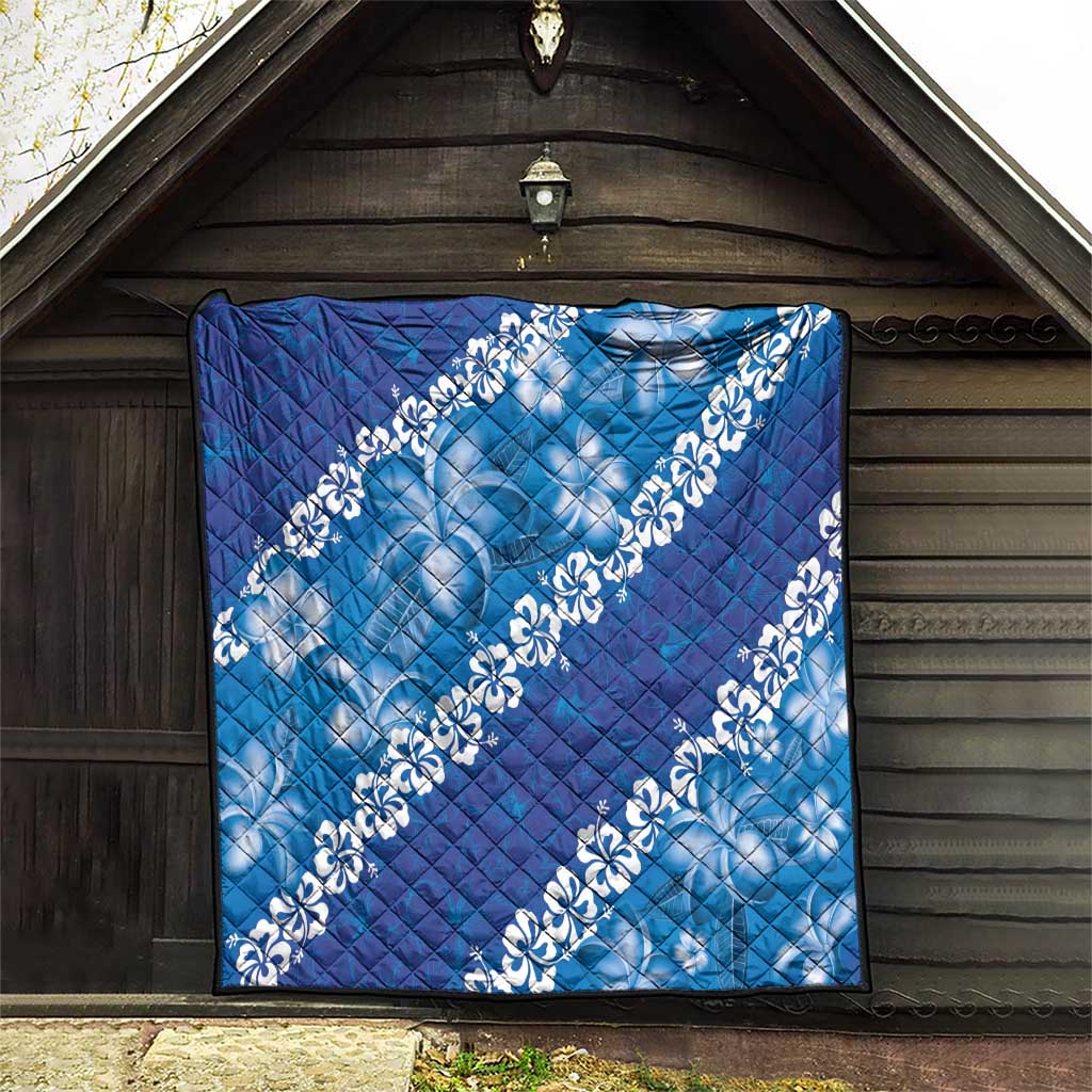 Vintage Blue Polynesia Quilt Plumeria With Hibiscus Tropical Vibes LT14 - Polynesian Pride