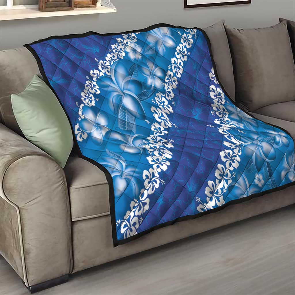 Vintage Blue Polynesia Quilt Plumeria With Hibiscus Tropical Vibes LT14 - Polynesian Pride