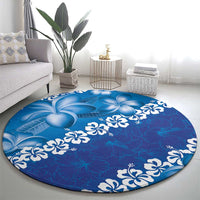 Vintage Blue Polynesia Round Carpet Plumeria With Hibiscus Tropical Vibes LT14 - Polynesian Pride