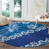 Vintage Blue Polynesia Round Carpet Plumeria With Hibiscus Tropical Vibes LT14 - Polynesian Pride