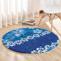 Vintage Blue Polynesia Round Carpet Plumeria With Hibiscus Tropical Vibes LT14 - Polynesian Pride