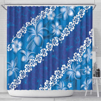 Vintage Blue Polynesia Shower Curtain Plumeria With Hibiscus Tropical Vibes