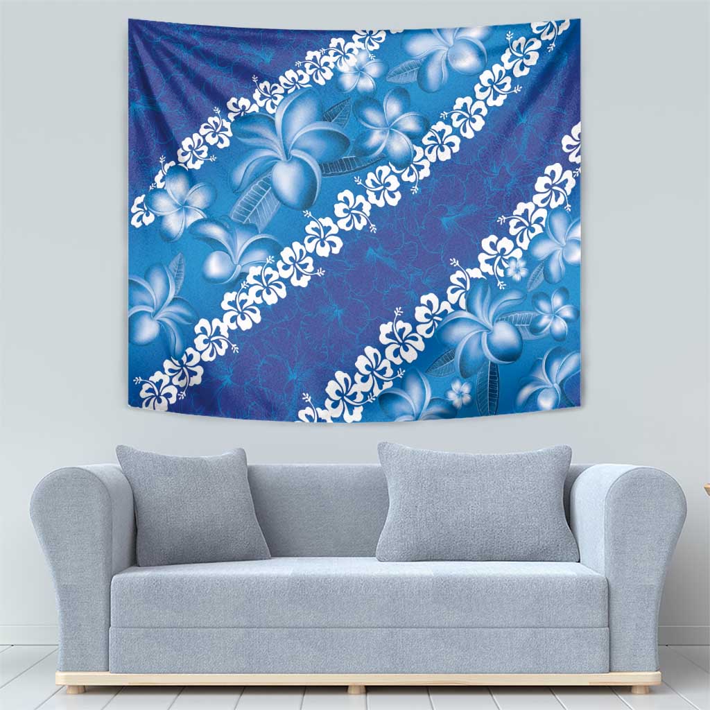 Vintage Blue Polynesia Tapestry Plumeria With Hibiscus Tropical Vibes LT14 - Polynesian Pride
