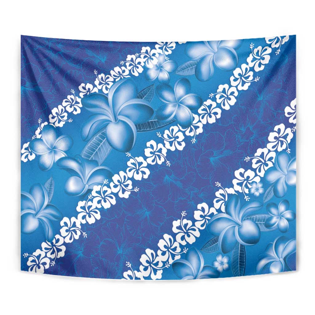 Vintage Blue Polynesia Tapestry Plumeria With Hibiscus Tropical Vibes LT14 - Polynesian Pride