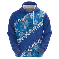 Vintage Blue Polynesia Zip Hoodie Plumeria With Hibiscus Tropical Vibes