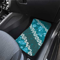 Vintage Dark Cyan Polynesia Car Mats Plumeria With Hibiscus Tropical Vibes