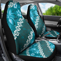 Vintage Dark Cyan Polynesia Car Seat Cover Plumeria With Hibiscus Tropical Vibes LT14 - Polynesian Pride