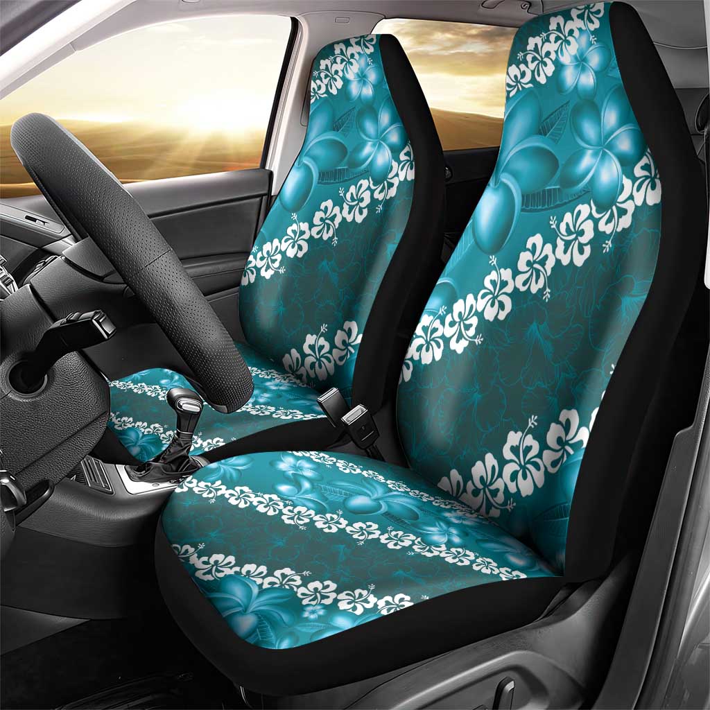 Vintage Dark Cyan Polynesia Car Seat Cover Plumeria With Hibiscus Tropical Vibes LT14 - Polynesian Pride