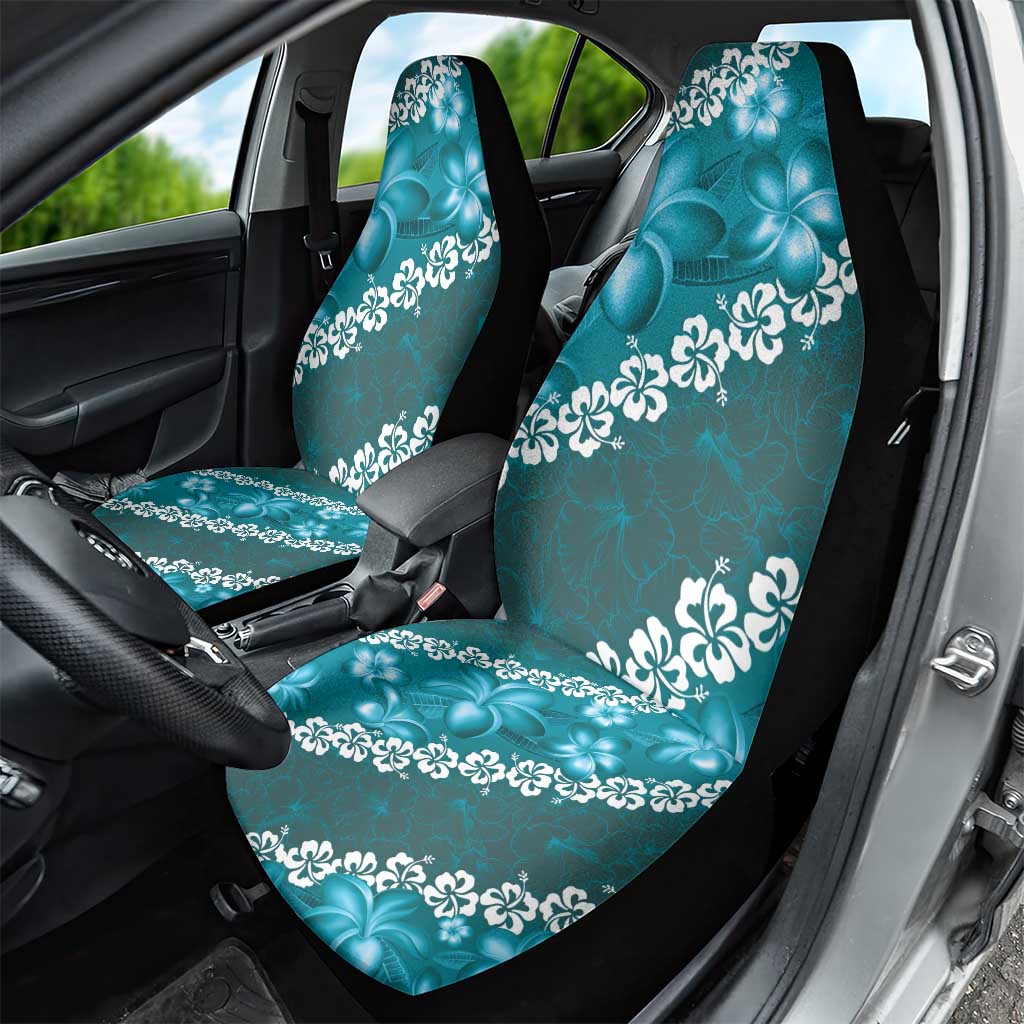 Vintage Dark Cyan Polynesia Car Seat Cover Plumeria With Hibiscus Tropical Vibes LT14 - Polynesian Pride