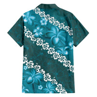 Vintage Dark Cyan Polynesia Family Matching Off The Shoulder Long Sleeve Dress and Hawaiian Shirt Plumeria With Hibiscus Tropical Vibes