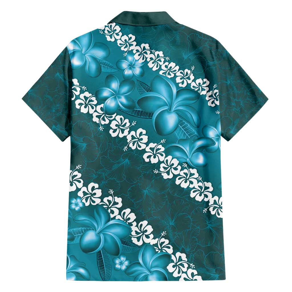 Vintage Dark Cyan Polynesia Family Matching Off Shoulder Maxi Dress and Hawaiian Shirt Plumeria With Hibiscus Tropical Vibes