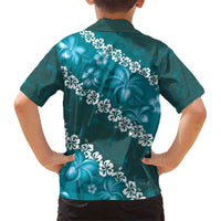 Vintage Dark Cyan Polynesia Kid Hawaiian Shirt Plumeria With Hibiscus Tropical Vibes LT14 - Polynesian Pride